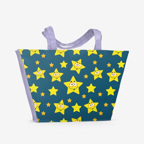 Пляжная сумка «Небесный звездопад! Паттерн со звездами на синем фоне.. »