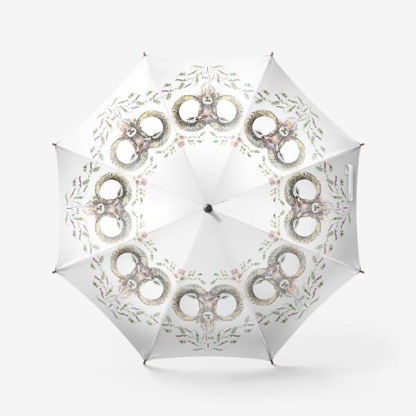 Зонт «Акварельный Овен в рамке из полевых цветов»