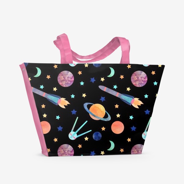 Пляжная сумка «Космический паттерн с ракетой»