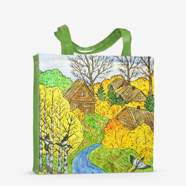 Сумка-шоппер «Осень в деревне. Пейзаж акварелью»