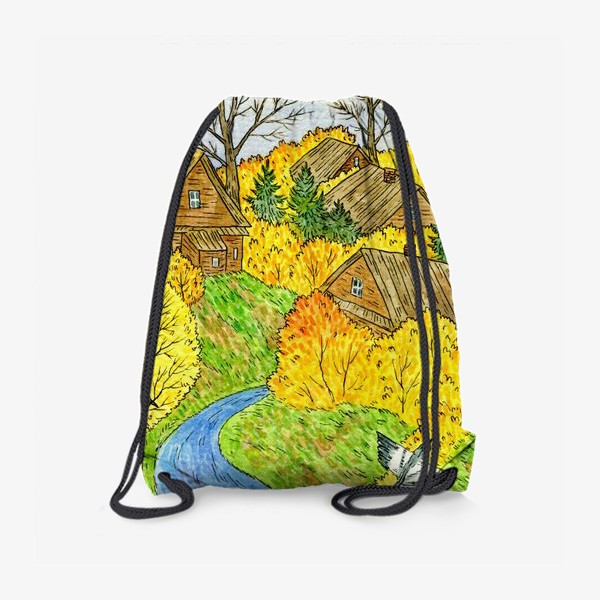 Рюкзак «Осень в деревне. Пейзаж акварелью»