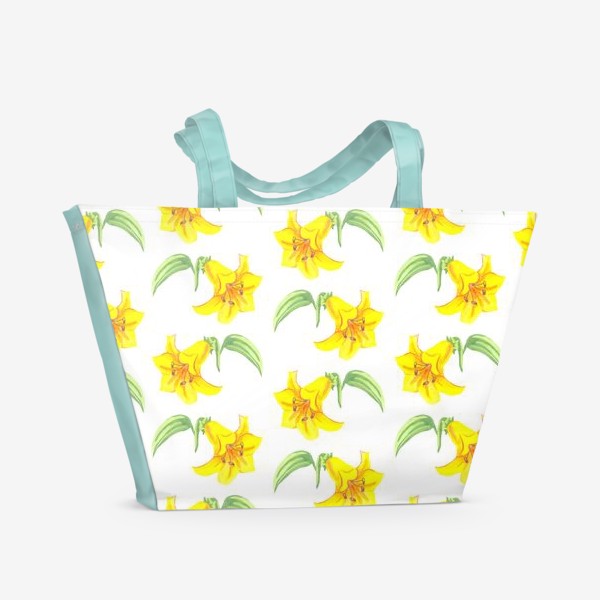 Пляжная сумка &laquo;паттерн желтые лилии акварель цветы&raquo;
