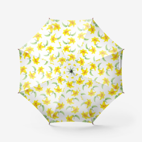 Зонт «паттерн желтые лилии акварель цветы»