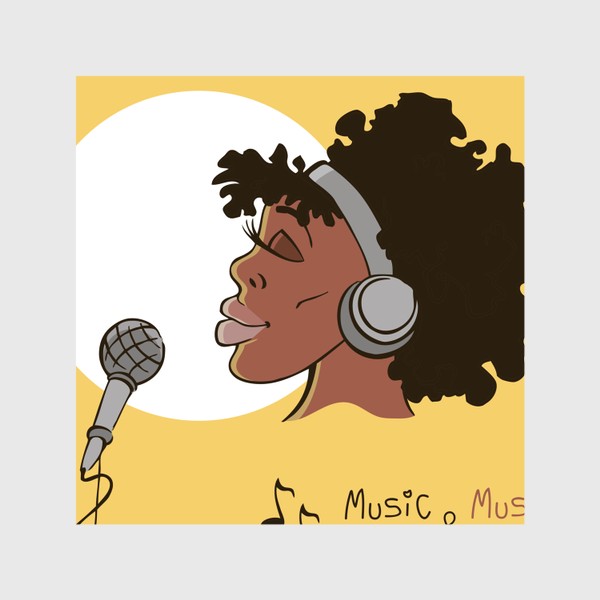 Шторы &laquo;афроамериканка девушка микрофон и наушники на фоне солнца: музыка&raquo;