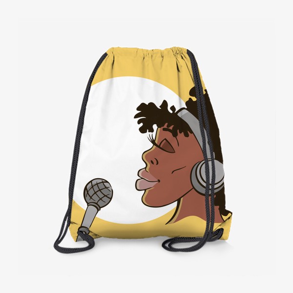 Рюкзак «афроамериканка девушка микрофон и наушники на фоне солнца: музыка»