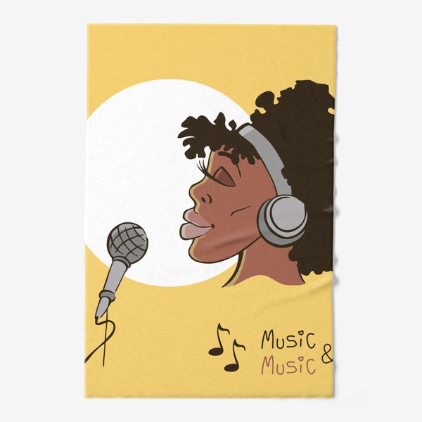 Полотенце «афроамериканка девушка микрофон и наушники на фоне солнца: музыка»