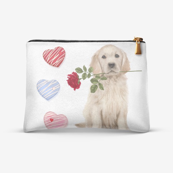 Косметичка «Golden Retriever with Rose and Love»