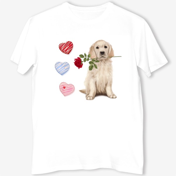 Футболка «Golden Retriever with Rose and Love»