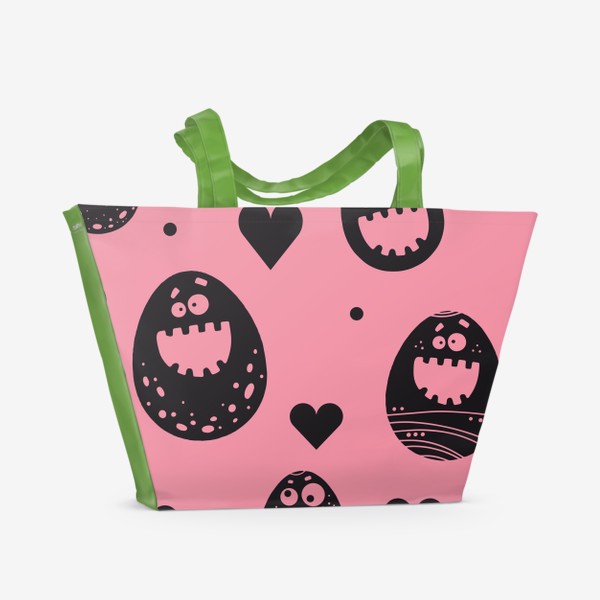 Пляжная сумка «Веселый пасхальный паттерн на розовом»