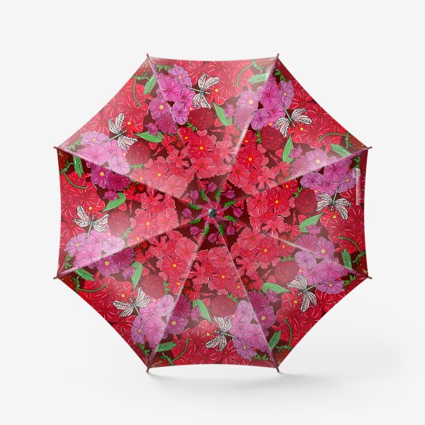 Зонт «красные цветы, ягоды и стрекоза»
