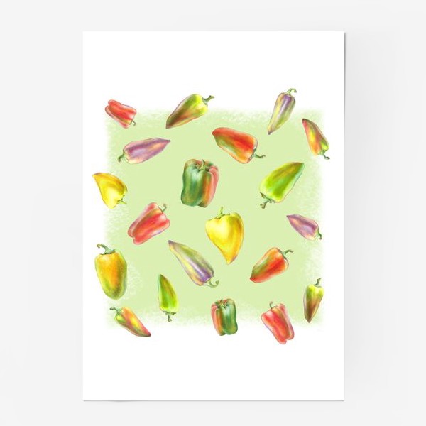 Постер «Разноцветные перцы на зеленом фоне»