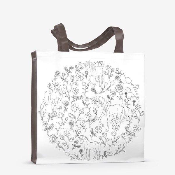 Сумка-шоппер «Круговой узор с цветами и единорогами»