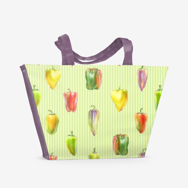 Пляжная сумка «Разноцветные перцы на полосатом фоне»
