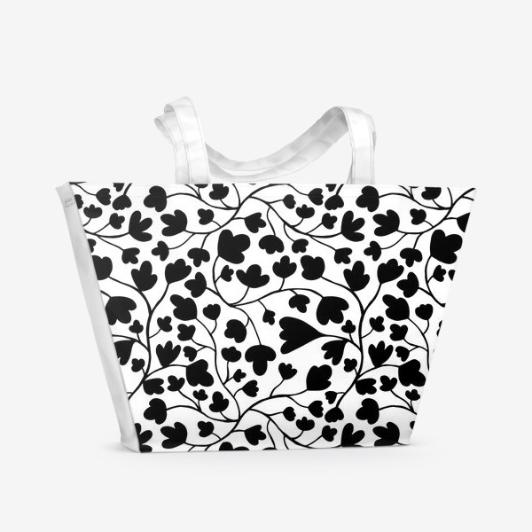 Пляжная сумка «Запутанные полевые цветы черно-белый паттерн»