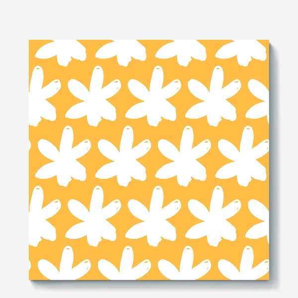 Холст «Белые цветы на желтом фоне. Паттерн»
