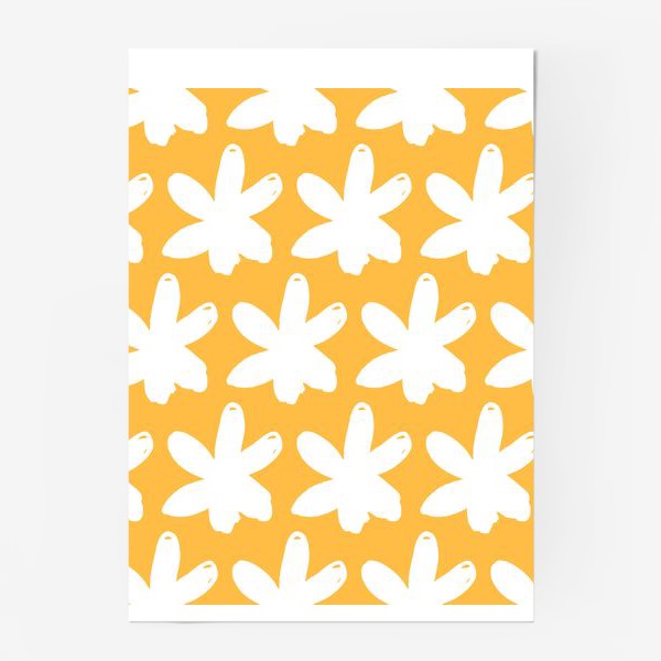 Постер «Белые цветы на желтом фоне. Паттерн»