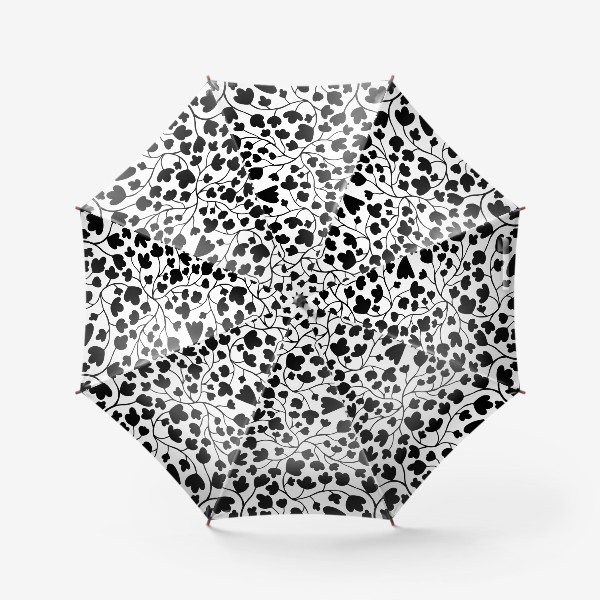 Зонт «Запутанные полевые цветы черно-белый паттерн»