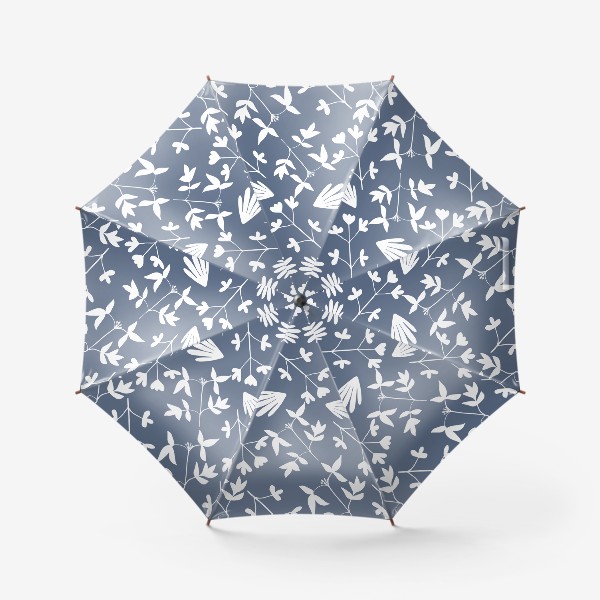 Зонт «Белый силуэт растений на темном фоне»