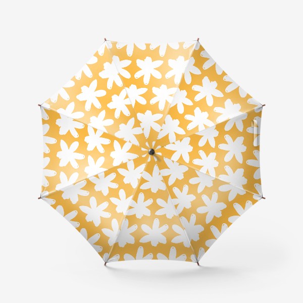 Зонт «Белые цветы на желтом фоне. Паттерн»