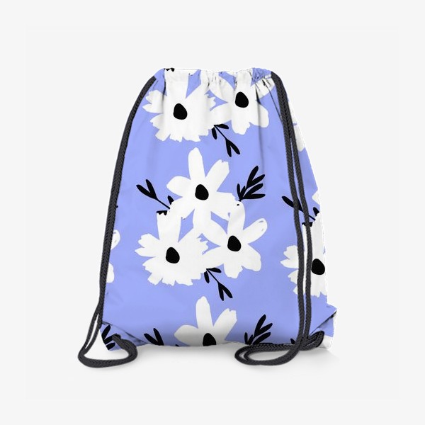 Рюкзак «Белый силуэт цветов с черным центром на голубом»
