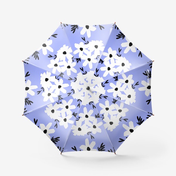 Зонт «Белый силуэт цветов с черным центром на голубом»