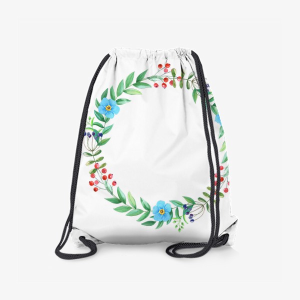 Рюкзак «Нежный венок с незабудками, листьями и ягодами.»