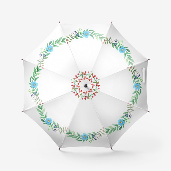 Зонт «Нежный венок с незабудками, листьями и ягодами.»