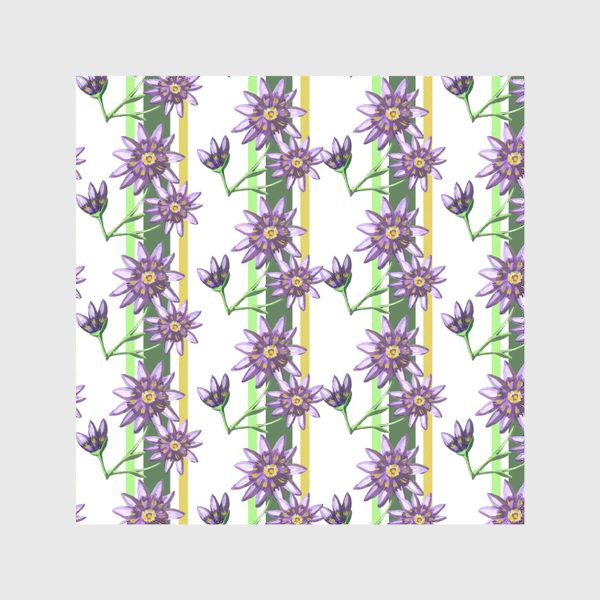 Шторы «паттерн растительный орнамент с цветами и полосками акварель»