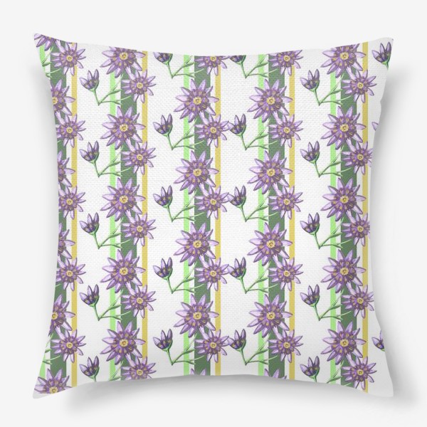 Подушка «паттерн растительный орнамент с цветами и полосками акварель»