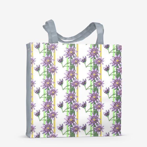 Сумка-шоппер «паттерн растительный орнамент с цветами и полосками акварель»