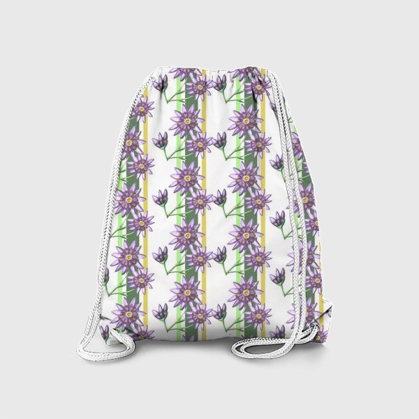 Рюкзак «паттерн растительный орнамент с цветами и полосками акварель»
