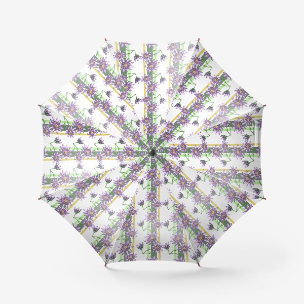 Зонт «паттерн растительный орнамент с цветами и полосками акварель»