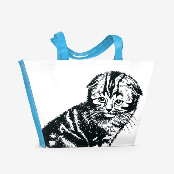 Пляжная сумка «вислоухий шотландский котенок рисунок графика»