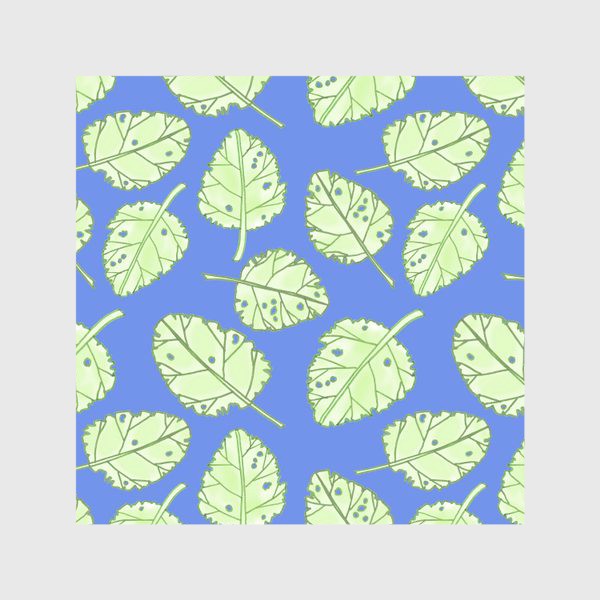 Скатерть «Зеленые листики на синем фоне»