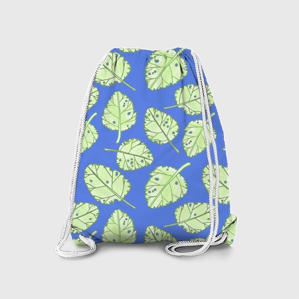 Рюкзак «Зеленые листики на синем фоне»