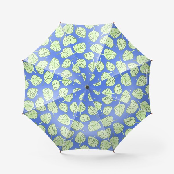 Зонт «Зеленые листики на синем фоне»