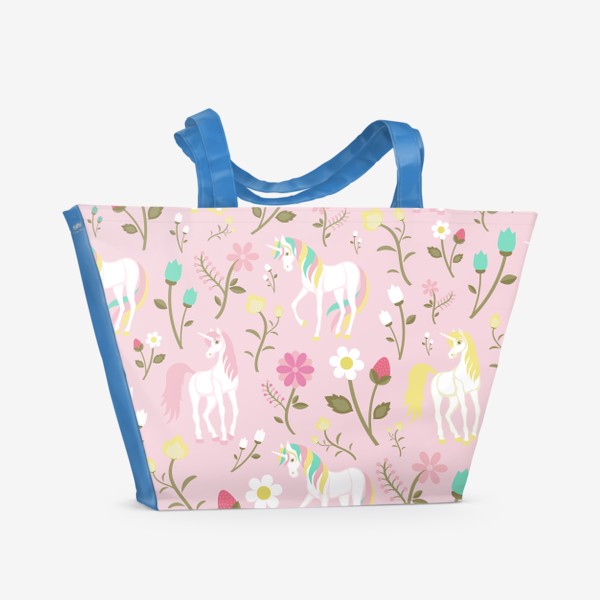 Пляжная сумка «Цветочный паттерн с единорогами»