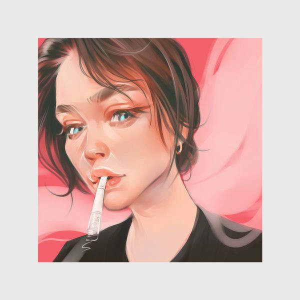 Скатерть «дым от сигареты / девушка курит / розовый фон»