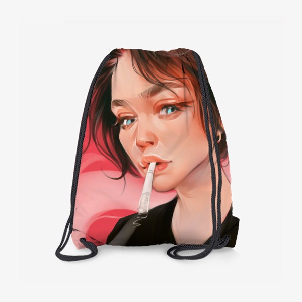 Рюкзак «дым от сигареты / девушка курит / розовый фон»