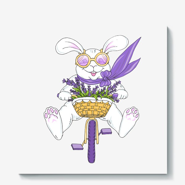 Холст «кролик на велосипеде»