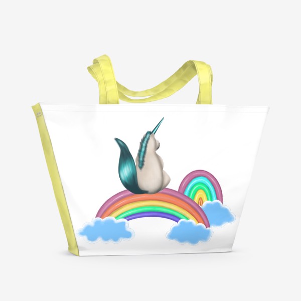 Пляжная сумка «Единорог сидящий на радуге»
