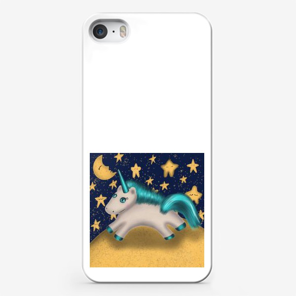 Чехол iPhone «Единорог бегущий по луне на фоне звёзд»