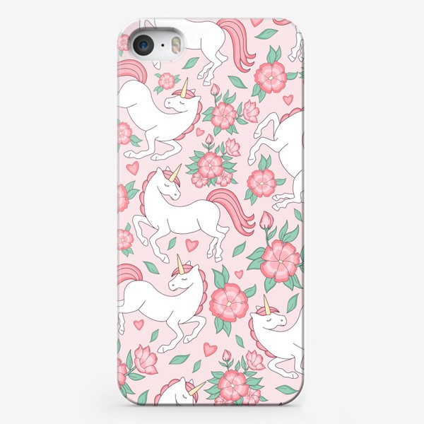Чехол iPhone «Единороги и цветы»