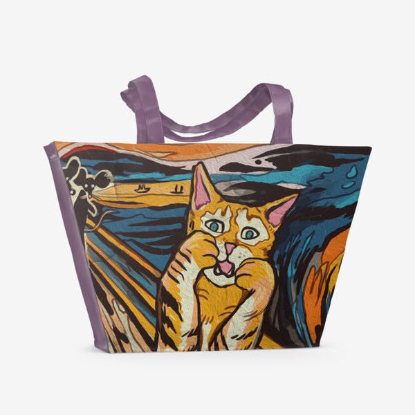 Пляжная сумка «Крик полосатого кота - пародия на Мунка»