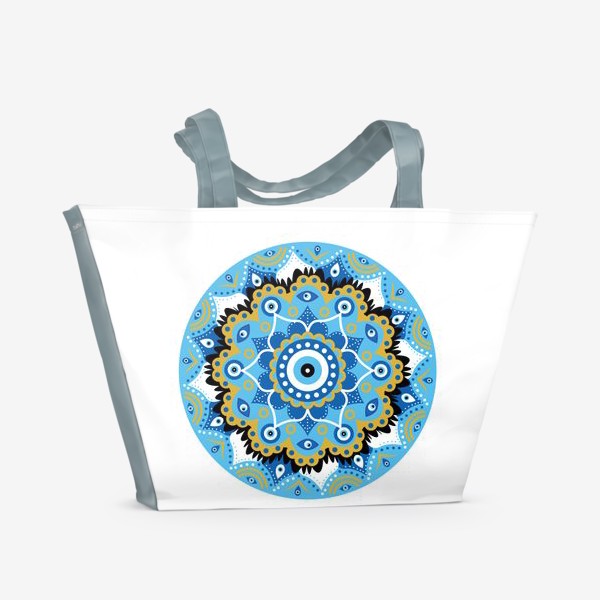 Пляжная сумка «Мандала греческий сглаз, символ защиты синий турецкий 2»