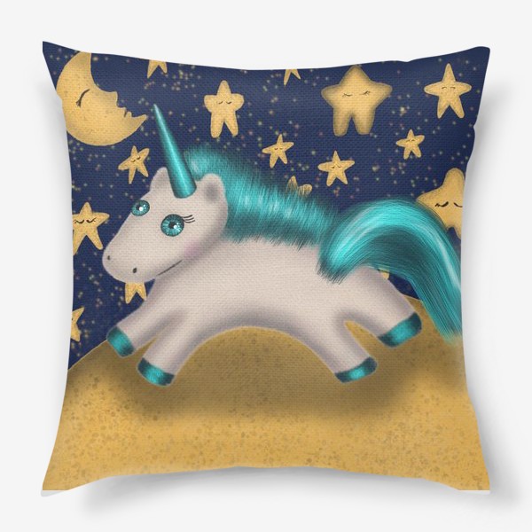 Подушка «Единорог бегущий по луне на фоне звёзд»
