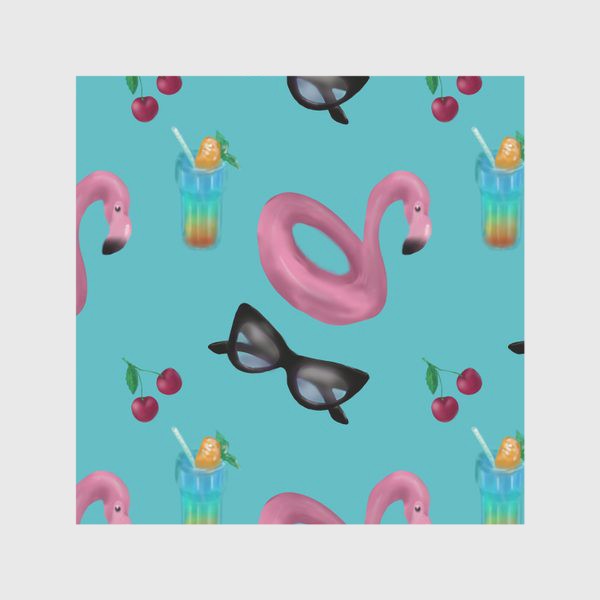 Скатерть «Яркий летний паттерн с надувным розовым фламинго»