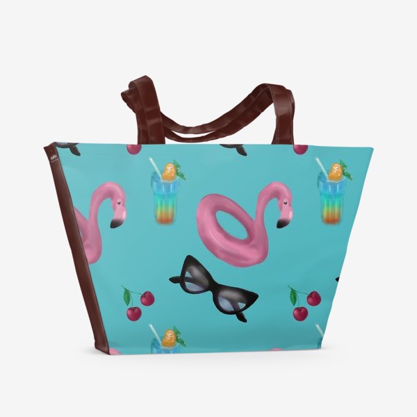 Пляжная сумка «Яркий летний паттерн с надувным розовым фламинго»