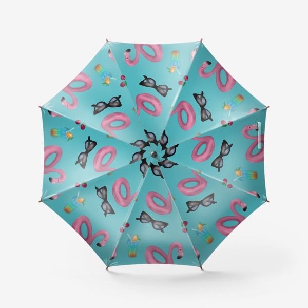 Зонт «Яркий летний паттерн с надувным розовым фламинго»