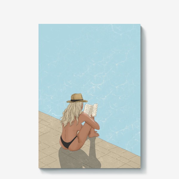 Холст «Девушка с книгой у бассейна. Лето. »